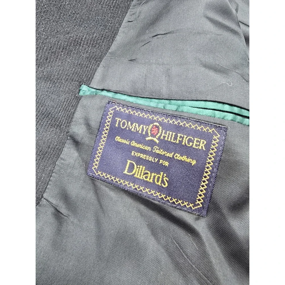 Vintage Tommy Hilfiger Corduroy Blazer Jacket Mens 44L Black Crest Made in USA